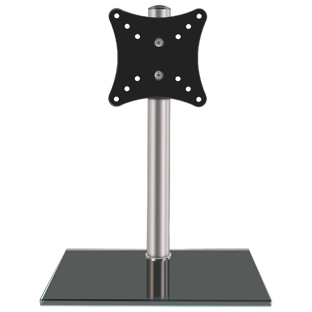 CRUHRE Monitor Stand for Black Single Monitor Bracket, Freestanding Desktop Monitor Stand with Sleek Glass Base, Adjustable Monitor Arm for 14-27" ScreensHolds up to 22lbs Monitor Bracket