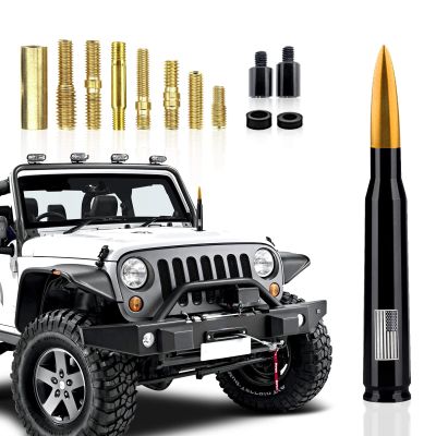 1 Pack Car Bullet Antenna, for GM Chevy Silverado 1500 2500 3500 HD Avalanche GMC Sierra 1500 2500 3500 Denali Heavy Duty Pickup Trucks Accessories, American Flag (Gold)
