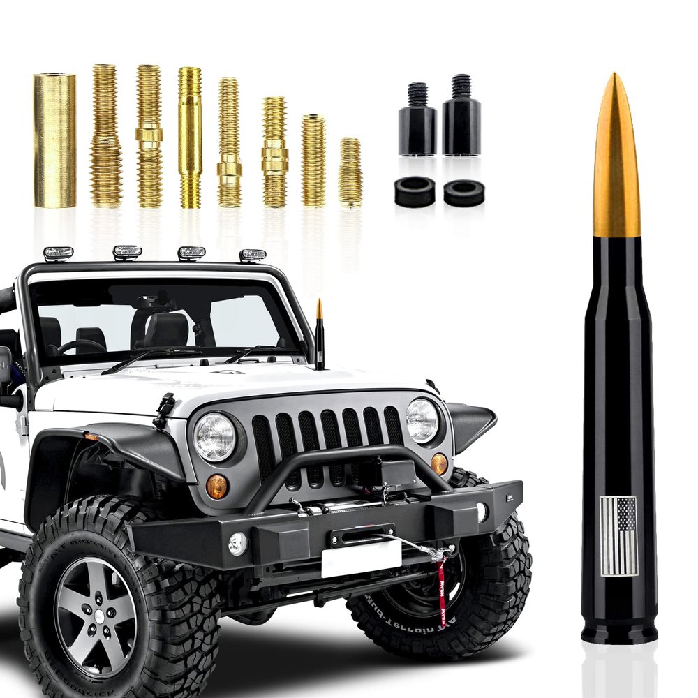 1 Pack Car Bullet Antenna, for GM Chevy Silverado 1500 2500 3500 HD Avalanche GMC Sierra 1500 2500 3500 Denali Heavy Duty Pickup Trucks Accessories, American Flag (Gold)