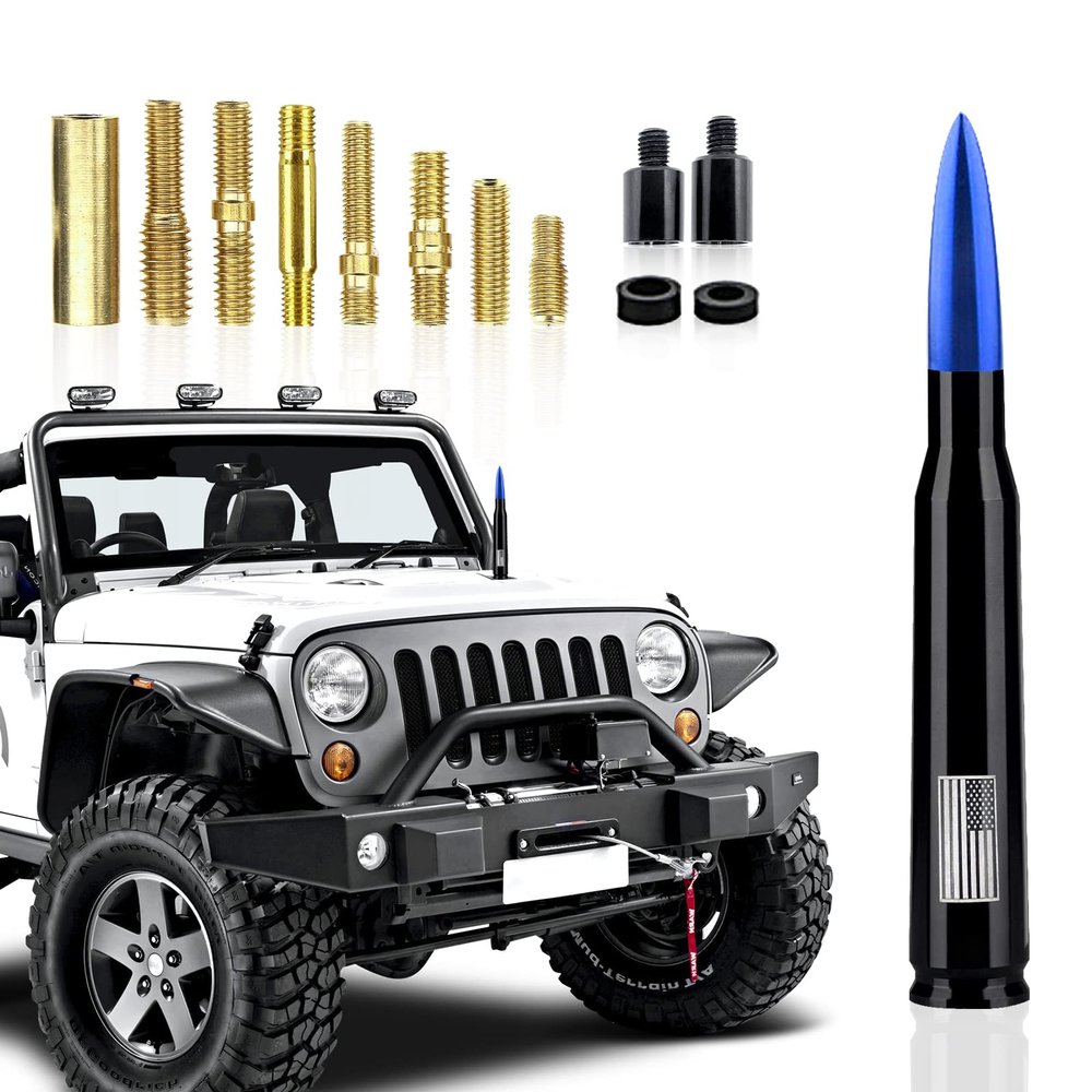 1 Pack Car Bullet Antenna, for GM Chevy Silverado 1500 2500 3500 HD Avalanche GMC Sierra 1500 2500 3500 Denali Heavy Duty Pickup Trucks Accessories, American Flag (Blue)