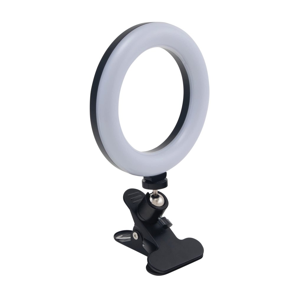 Realspace 6" LED Ring Light with Clip-On Monitor Mount Or Tripod Stand, Adjustable, 9-5/8"H, Black