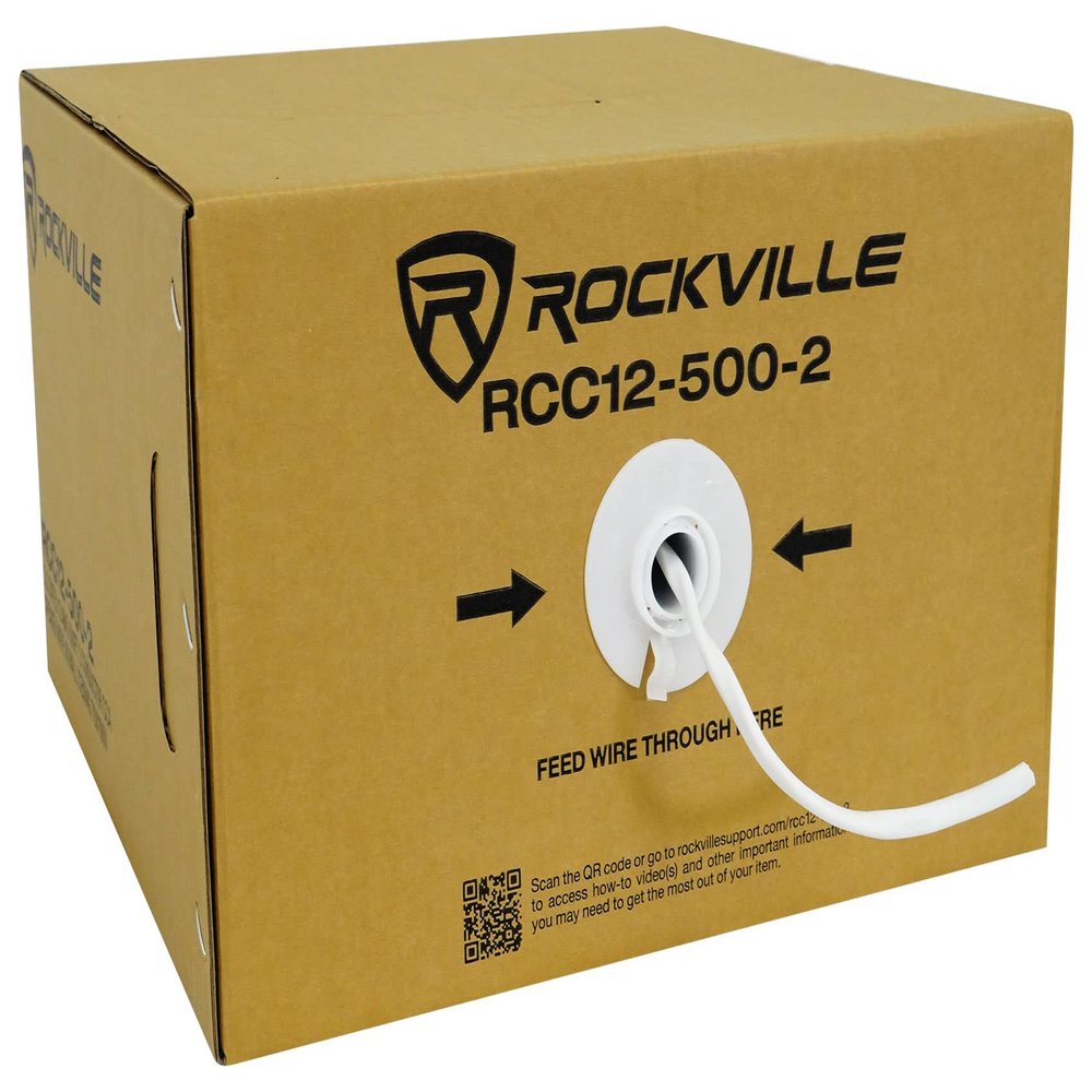 Rockville RCC12-500-2 12 AWG 500ft CCA Speaker Wire, CL2 Rated In-Wall/Ceiling, 70V Support, High-Strand Count, Flexible Jacket, Durable Design, for Home Theater and Commercial Audio
