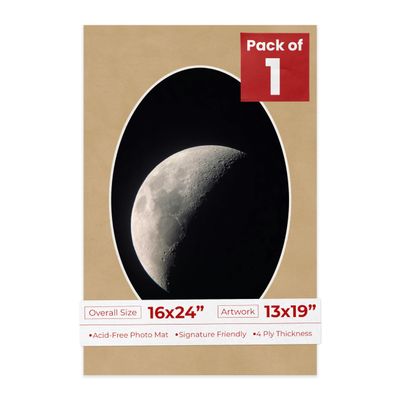 16x24 Mat Bevel Cut for 13x19 Photos - Precut Beige Suede Oval Shaped Photo Mat Board Opening - Acid Free Matte to Protect Your Pictures - Bevel Cut for Family Photos, Pack of 1 Matboard