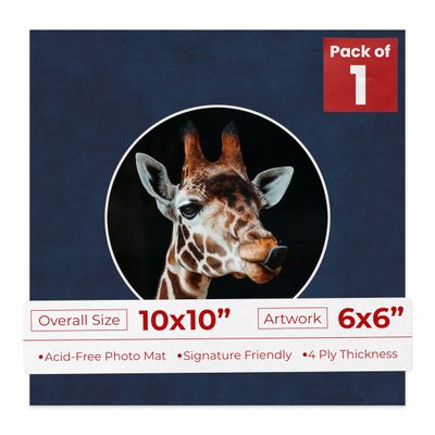 Poster Palooza 10x10 Photo Mat Board for 6x6 Photos Precut Circle Shape Opening Acid Free Bevel Cut Picture Frame Mat, Steel Blue, Mat Board for Framing Photos & Artwork, 1-Pack Matboard