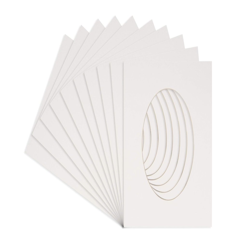 18x20 Mat Bevel Cut for 15x18 Photos - Precut White Oval Shaped Photo Mat Board Opening - Acid Free Matte to Protect Your Pictures - Bevel Cut for Family Photos, Pack of 10 Matboards