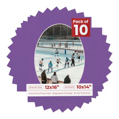 12x16 Mat Bevel Cut for 10x14 Photos - Precut Dark Purple Oval Shaped Photo Mat Board Opening - Acid Free Matte to Protect Your Pictures - Bevel Cut for Family Photos, Pack of 10 Matboards