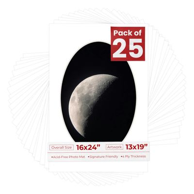 Poster Palooza 16x24 Mat Bevel Cut for 13x19 Photos - Precut White Oval Shaped Photo Mat Board Opening - Acid Free Matte to Protect Your Pictures - Bevel Cut for Family Photos, Pack of 25 Matboards