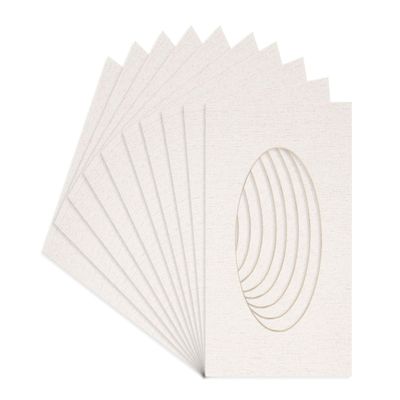 12x18 Mat Bevel Cut for 11x13.5 Photos - Precut White Linen Canvas Oval Shaped Photo Mat Board Opening - Acid Free Matte to Protect Your Pictures - Bevel Cut for Family Photos, Pack of 25 Matboards