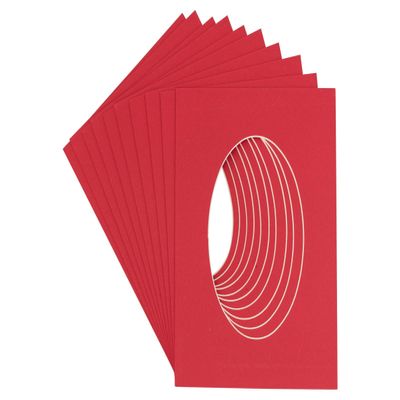 10x24 Mat Bevel Cut for 8x20 Photos - Precut Cardinal Red Oval Shaped Photo Mat Board Opening - Acid Free Matte to Protect Your Pictures - Bevel Cut for Family Photos, Pack of 10 Matboards