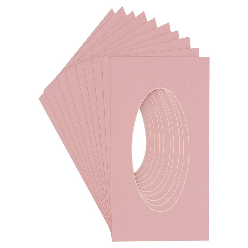 20x38 Mat Bevel Cut for 15x30 Photos - Precut Pink Oval Shaped Photo Mat Board Opening - Acid Free Matte to Protect Your Pictures - Bevel Cut for Family Photos, Pack of 25 Matboards