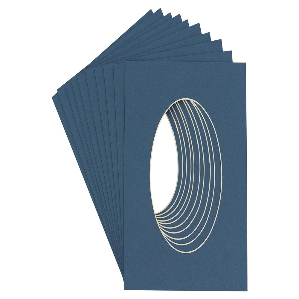 22x30 Mat Bevel Cut for 19x26 Photos - Precut Steel Blue Oval Shaped Photo Mat Board Opening - Acid Free Matte to Protect Your Pictures - Bevel Cut for Family Photos, Pack of 25 Matboards