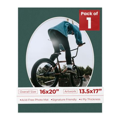 16x20 Mat Bevel Cut for 13.5x17 Photos - Precut Forest Green Oval Shaped Photo Mat Board Opening - Acid Free Matte to Protect Your Pictures - Bevel Cut for Family Photos, Pack of 1 Matboard