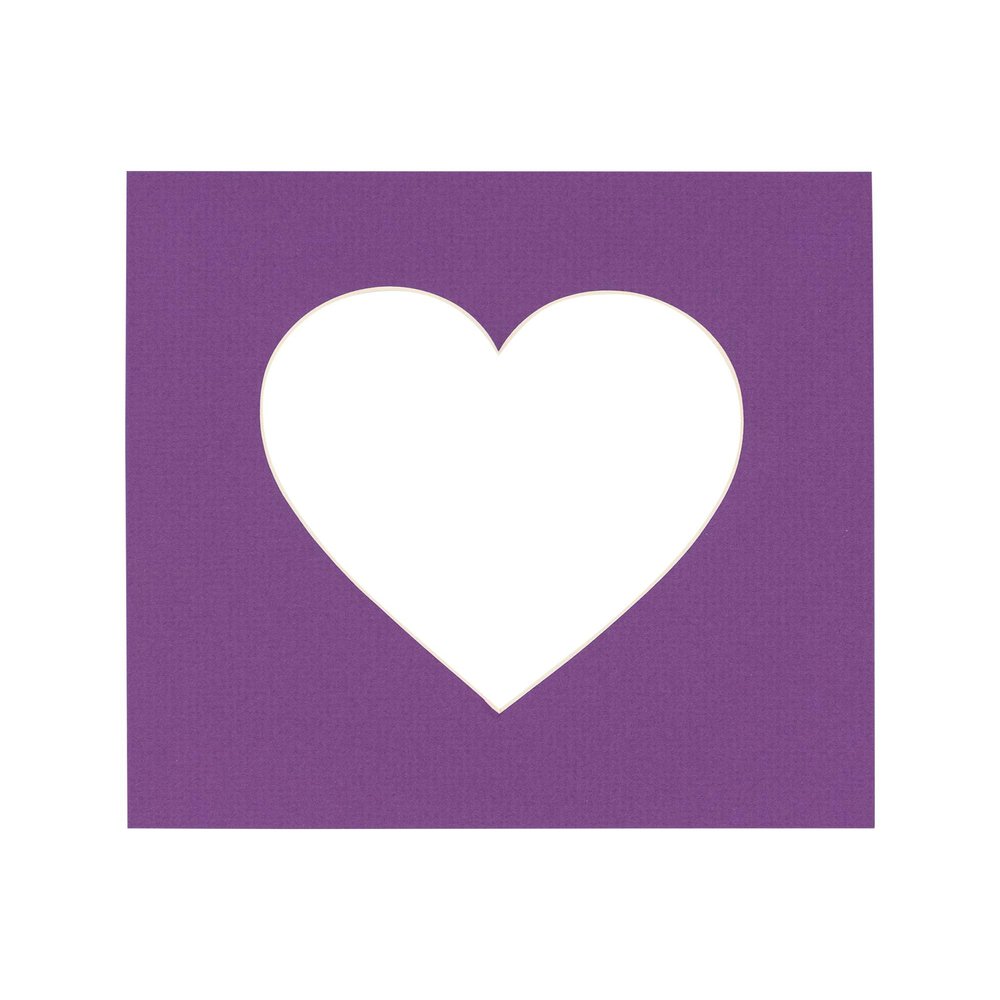 14x14 Mat Bevel Cut for 10x10 Photos - Precut Dark Purple Heart Shaped Photo Mat Board Opening - Acid Free Matte to Protect Your Pictures - Bevel Cut for Family Photos, Pack of 1 Matboard