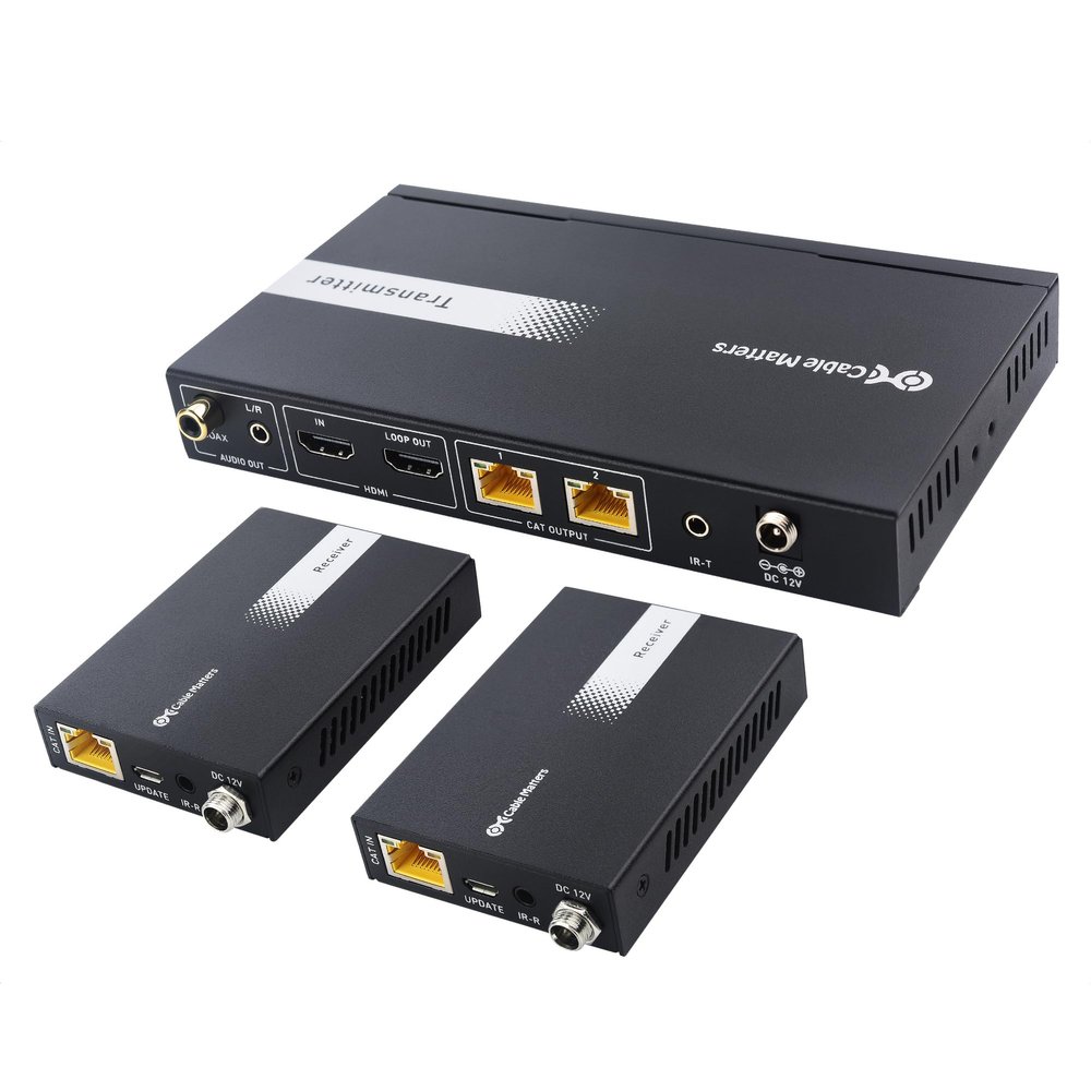 Cable Matters 4K@60Hz 4K HDMI Extender Splitter 1x2 with Local Loopout, IR Extension, and Dual Remote Display Support - Extends 4K@60Hz Video up to 115ft, 1080P@60Hz Video to 197ft
