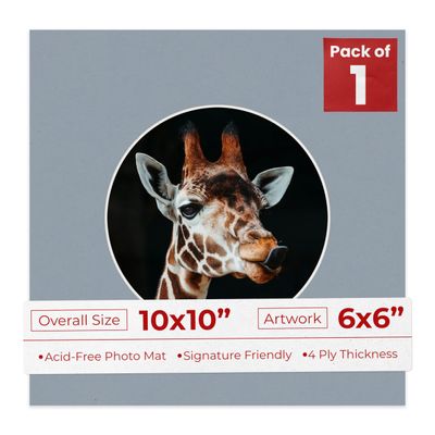Poster Palooza 10x10 Photo Mat Board for 6x6 Photos Precut Circle Shape Opening Acid Free Bevel Cut Picture Frame Mat, Steel Blue, Mat Board for Framing Photos & Artwork, 1-Pack Matboard