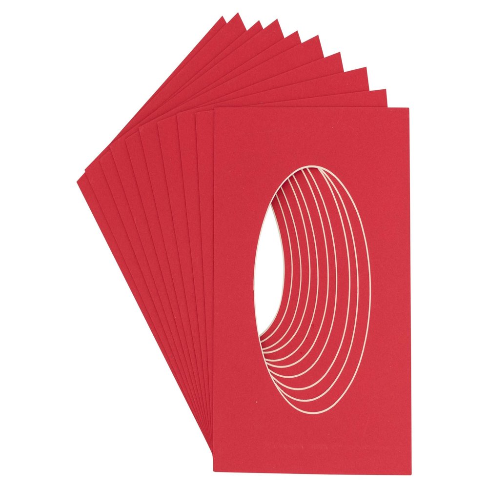 10x20 Mat Bevel Cut for 8x16 Photos - Precut Cardinal Red Oval Shaped Photo Mat Board Opening - Acid Free Matte to Protect Your Pictures - Bevel Cut for Family Photos, Pack of 10 Matboards