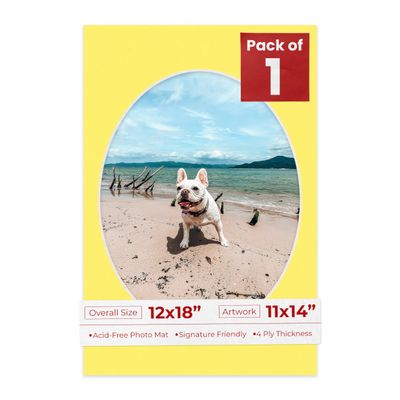 Poster Palooza 12x18 Mat Bevel Cut for 11x14 Photos - Precut Yellow Oval Shaped Photo Mat Board Opening - Acid Free Matte to Protect Your Pictures - Bevel Cut for Family Photos, Pack of 1 Matboard