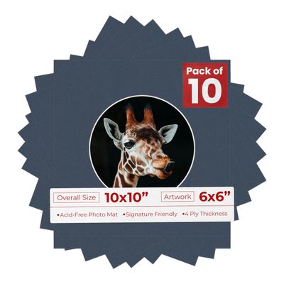 Poster Palooza 10x10 Photo Mat Board for 6x6 Photos Precut Circle Shape Opening Acid Free Bevel Cut Picture Frame Mat, Steel Blue, Mat Board for Framing Photos & Artwork, 10-Pack Matboards