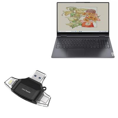 BoxWave Smart Gadget Compatible with Lenovo Yoga 7i (15 in - 82BJ) - AllReader SD Card Reader, microSD Card Reader SD Compact USB - Jet Black