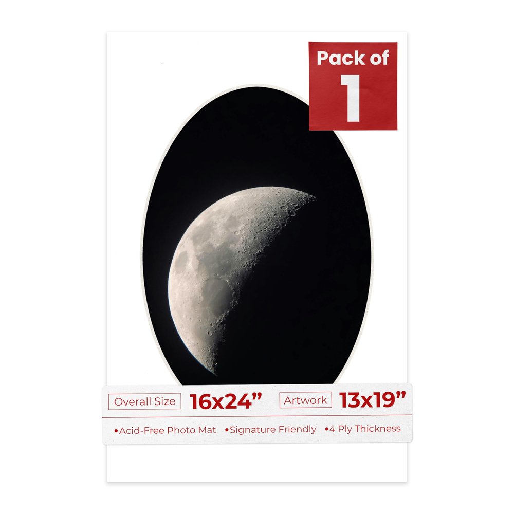 16x24 Mat Bevel Cut for 13x19 Photos - Precut Textured White Oval Shaped Photo Mat Board Opening - Acid Free Matte to Protect Your Pictures - Bevel Cut for Family Photos, Pack of 1 Matboard