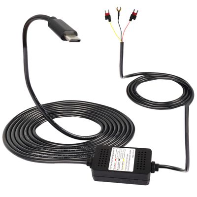 MEIRIYFA Dash Cam Acc Hardwire Kit, USB Type C Hardwire Dashcam Kit Step-Down Cable, 12V-24V to DC 5V 3A Car Dash Charger Power Cord for Cars Camera GPS11.5FT