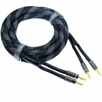 Arklove 1pcs 35ft 14awg Premium Heavy Duty Braided Wire Dual Banana to babana Gold Plated Plug Speaker Cable OFC Oxygen-Free Copper