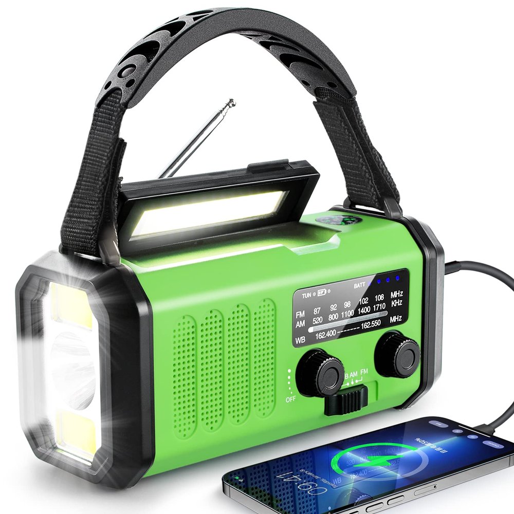 Leaton Hand Crank Emergency Radio, 10000mAh Solar Powered NOAA/AM/FM Weather Radio with Multi-Function LED Flashlight and Cell Phone Charger for Indoor/Outdoor Emergencies