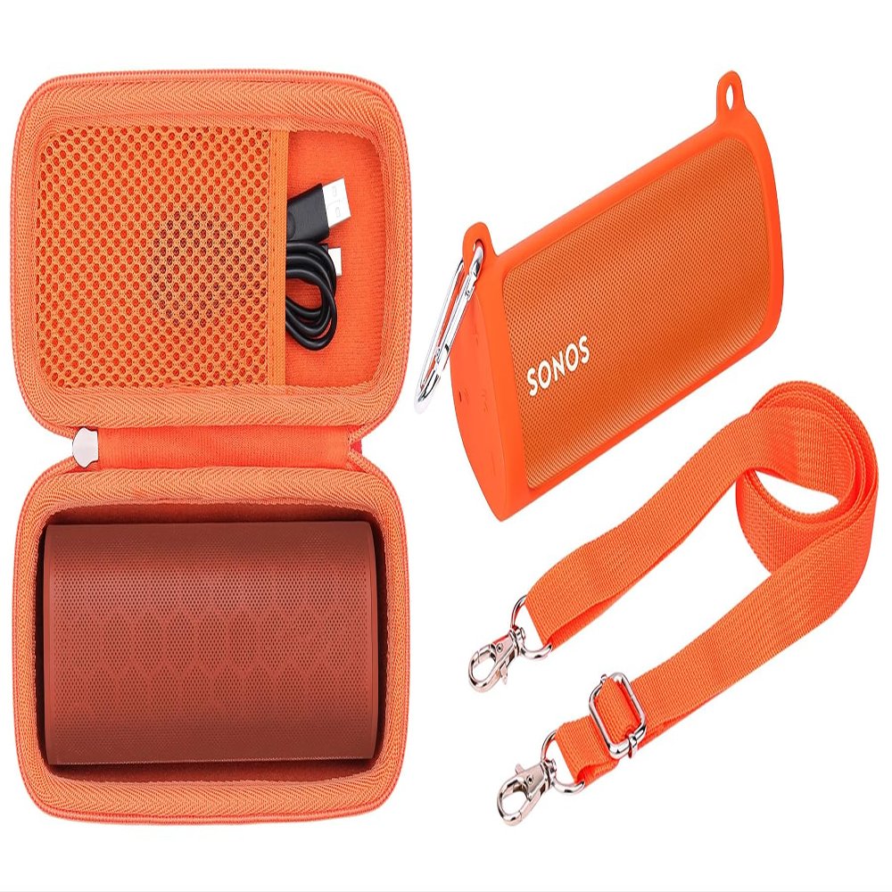 Khanka Hard Case and Silicone Case Replacement for Sonos Roam Portable Smart Bluetooth Speaker (Orange)
