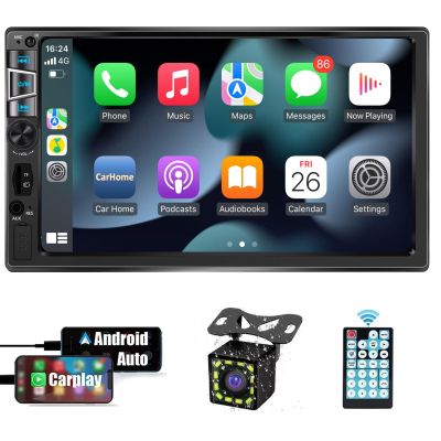 New Double Din Car Stereo with Wireless CarPlay & Android Auto, 7 in HD Car Radio with Bluetooth, USB/SD/AUX Input, FM, SWC, Subwoofer Support -HD Touchscreen Radio for Seamless Car Audio Integration