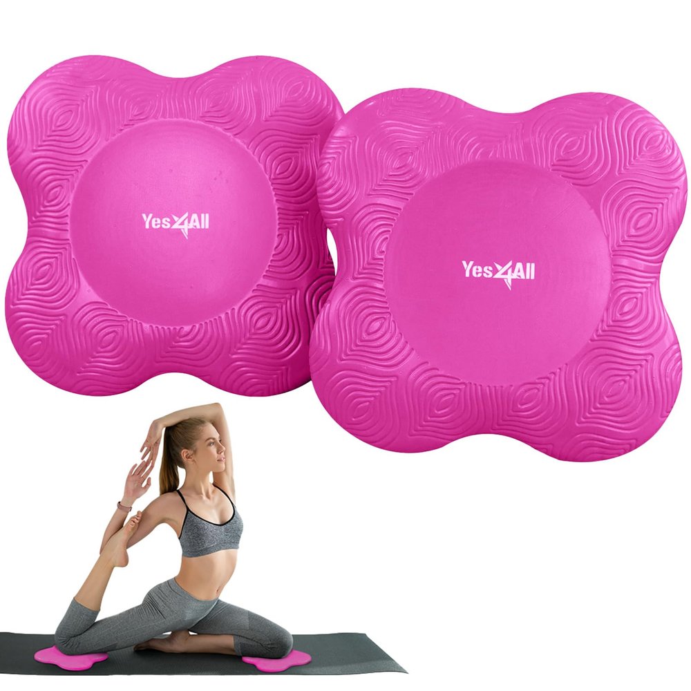 Yes4All Yoga Knee Pads Pair, Thick Yoga Kneeling Pad for Pilates Exercise, 13/16 Inches Cushion Knees Elbow Mat Supplies for Women & Men, Fitness, Travel, Rose Red