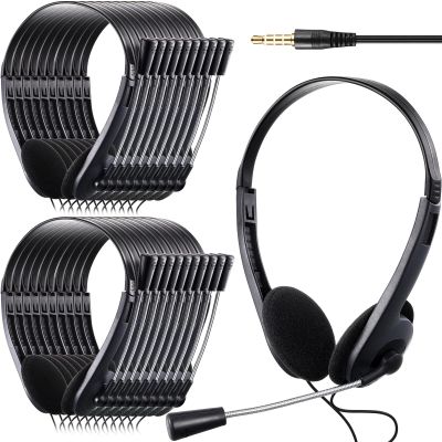 Yunsailing 30 Pack Classroom Headphones with Microphone Headphones Bulk Class Set Lightweight Adjustable Earphones on Ear with 3.5 mm Jack(Metal Stem)