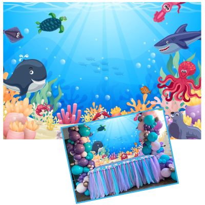10x6.5ft Underwater World Background Colorful Reefs and Algae Dolphin Backdrop Under The Sea Baby Shower Wonderland Underwater Aquarium Corals Birthday Party Decor Sea Theme Party Cake Table Banner