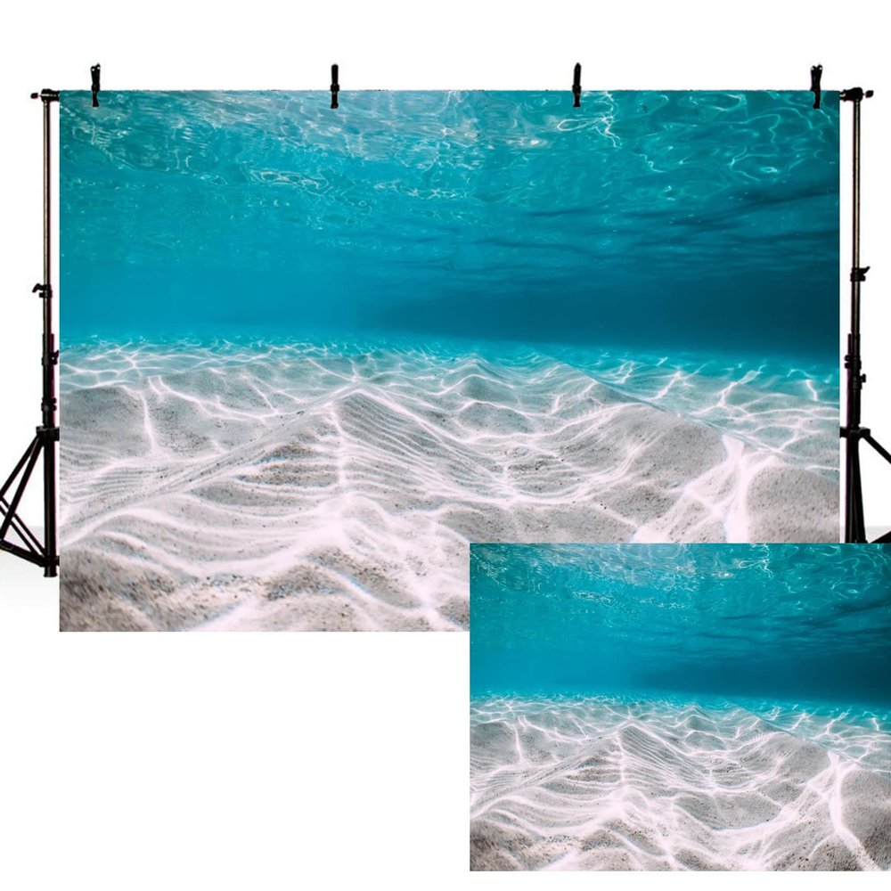 12x10ft Underwater World Photography Background Blue Ocean Backdrops Deep Blue Water Stone Sand Backdrop Seabed Children Birthday Home Decoration Under Sea Birthday Party Theme Decor
