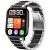 Lamshaw Stainless Steel Metal Replacement Strap Bracelet for Popglory 1.85'' P66/LESHIDO CS08 Smart Watch (Silver-Black, 5.71 inches) view 1