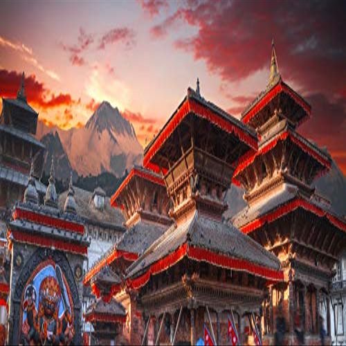 Yeele 15x8ft Nepal Capital Kathmandu Backdrop Historical Site Nepal Culture City Snow Mountains Sunset Photography Background for Holiday Travel Wedding Theme Party Decor Portrait Photo Shoot Props