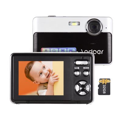 Andoer 4K Compact Digital Camera Video Camcorder 48MP 2.4 Inch IPS Screen 16X Digital Zoom Anti-Shake Smile Capture Built-in Flash Battery with 32GB Memory Card for Kids Teens Friends