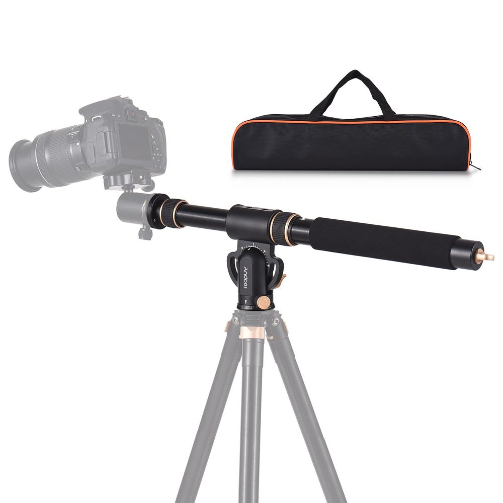 Andoer Universal Tripod Extension Arm Aluminum Alloy Central Column Horizontal Removable Tripod Stand Retractable Arrow Arm for Tripod with 360 Degree Rotating Base