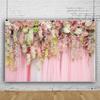 Renaiss 8x6ft Bridal Shower Wedding Backdrop Pink Chiffon Flower Wall Photography Background Vinyl White Pink Rose Anniversary Baby Shower Girls Birthday Party Decor Banner Photo Studio Booth Props view 2