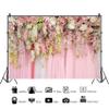 Renaiss 8x6ft Bridal Shower Wedding Backdrop Pink Chiffon Flower Wall Photography Background Vinyl White Pink Rose Anniversary Baby Shower Girls Birthday Party Decor Banner Photo Studio Booth Props view 3