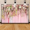 Renaiss 8x6ft Bridal Shower Wedding Backdrop Pink Chiffon Flower Wall Photography Background Vinyl White Pink Rose Anniversary Baby Shower Girls Birthday Party Decor Banner Photo Studio Booth Props view 4
