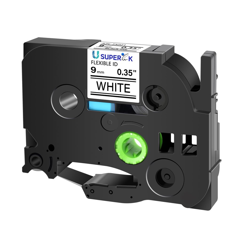 USUPERINK 1PK Compatible for Ptouch Label Maker Tape TZe-FX221 TZ-FX221 TZe-221 TZ-221 Black on White 9mm 3/8 inch 0.35'' Flexible-ID TZe TZ Label Tape for PT-D210 D400 D600 H100 H110