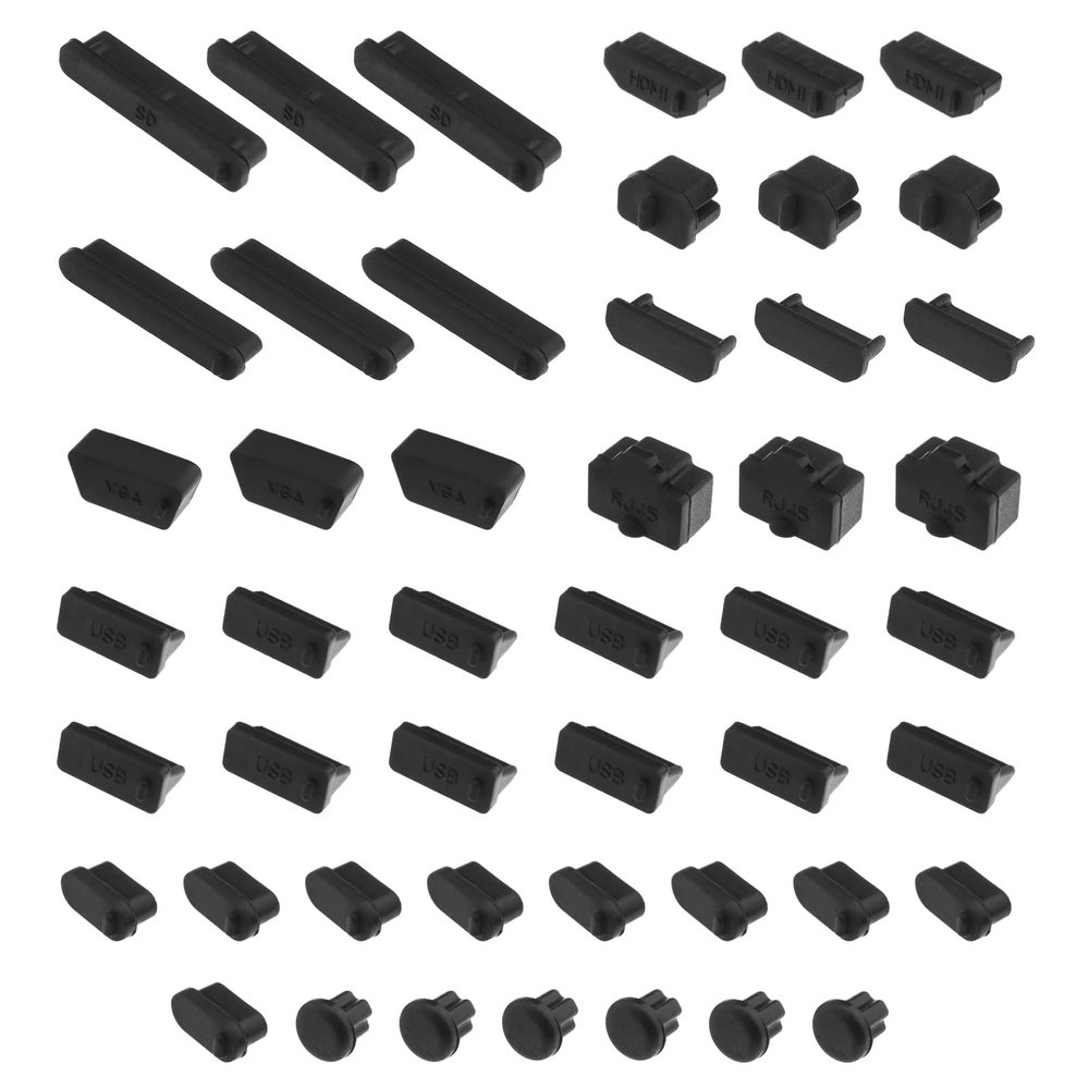 ECSiNG 48Pcs USB Port Plug Covers Set Silicone USB Anti Dust Cap Protector Charging Port Cover Kit Electronic Accessories for Phones Laptops Computer Black