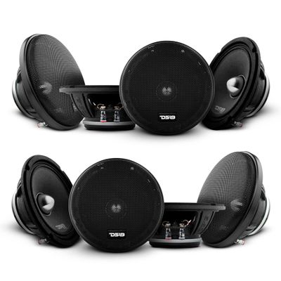 DS18 PRO-FR6NEO 6.5" Car Speaker Full-Range with Silver Aluminum Bullet 450 Watts Max 225 Watts RMS 4-Ohms Grill Included Neodymium Magnet Loudspeaker Pro Car Audio. Speaker Wire Included - 8 Speakers