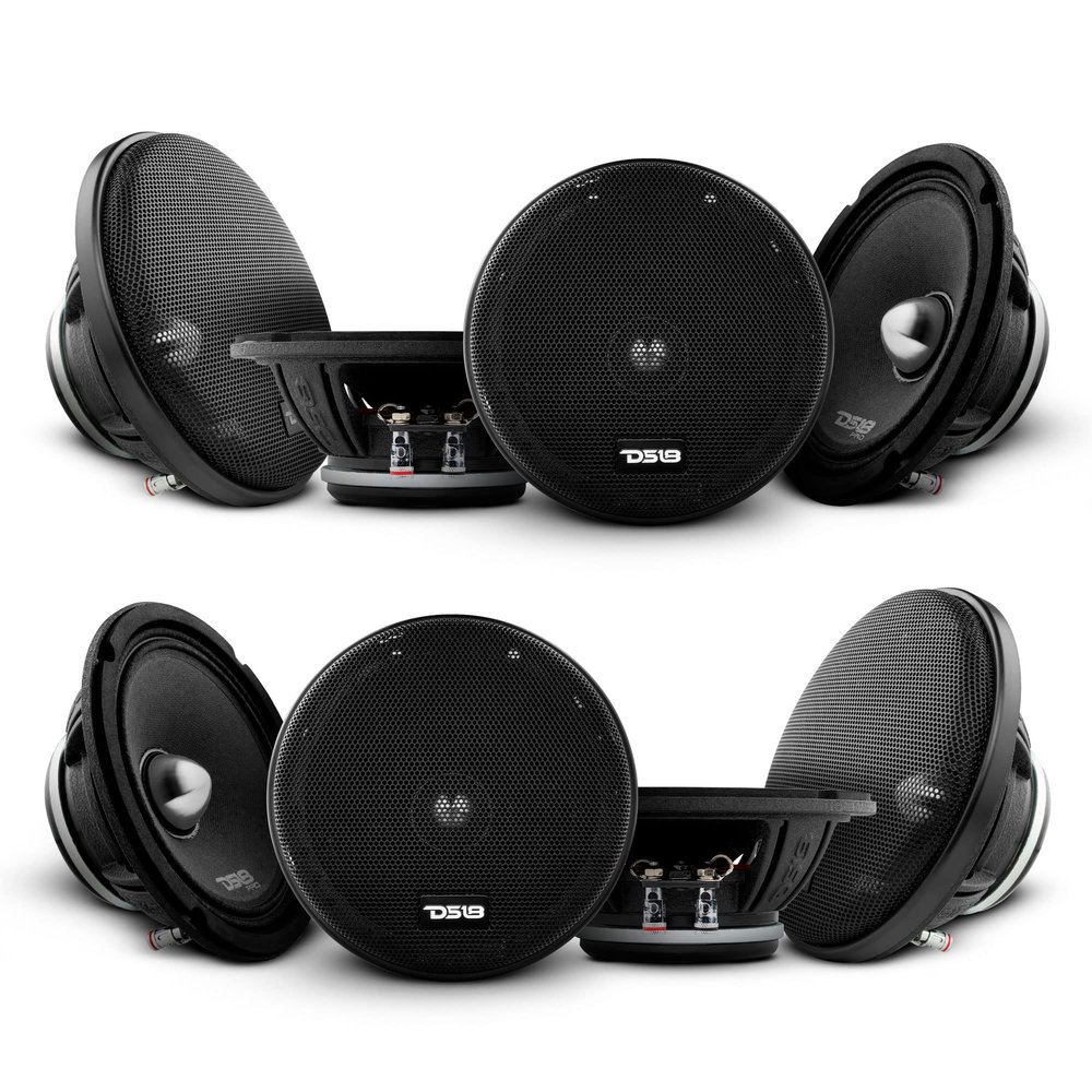 DS18 PRO-FR6NEO 6.5" Car Speaker Full-Range with Silver Aluminum Bullet 450 Watts Max 225 Watts RMS 4-Ohms Grill Included Neodymium Magnet Loudspeaker Pro Car Audio. Speaker Wire Included - 8 Speakers