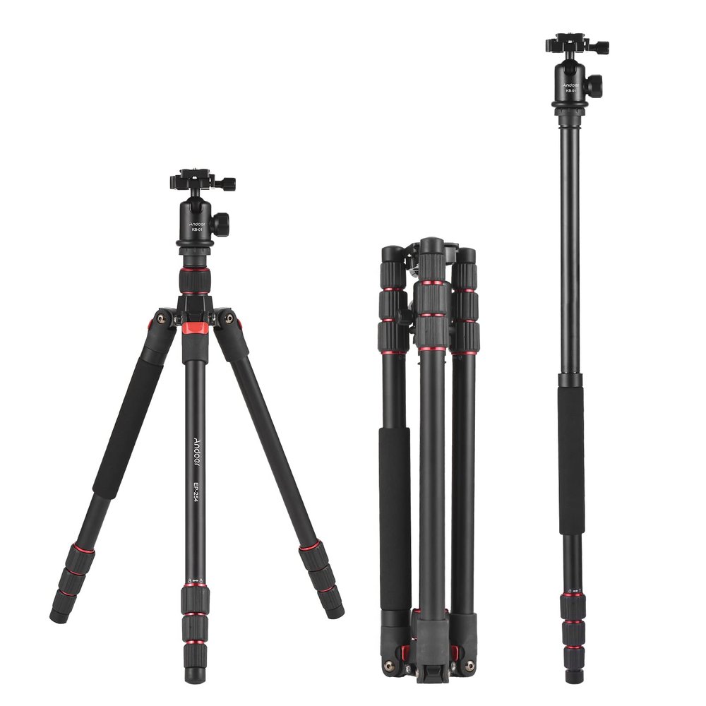 Andoer 153cm Portable Camera Tripod Stand Aluminum Alloy with Detachable Monopod 360 Degrees Rotatable Ball Head 10kgLoad Capacity with Carry Bag for DSLR Camera Camcorder Smartphone