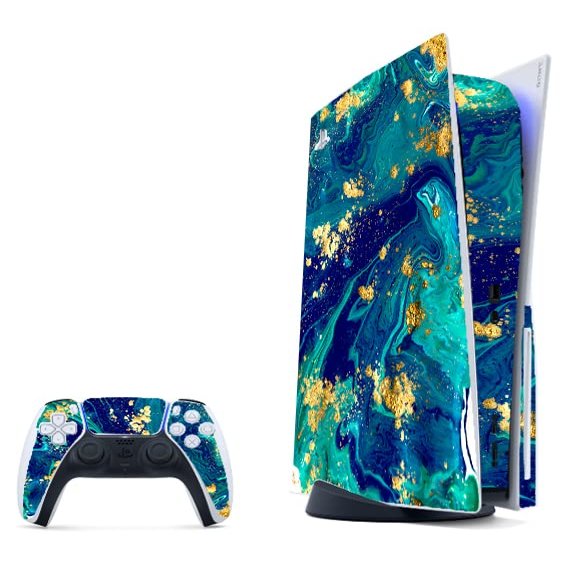 LidStyles Console Skin Protector Decal Compatible with Playstation 5 (PS5) (Blue and Gold Marble)