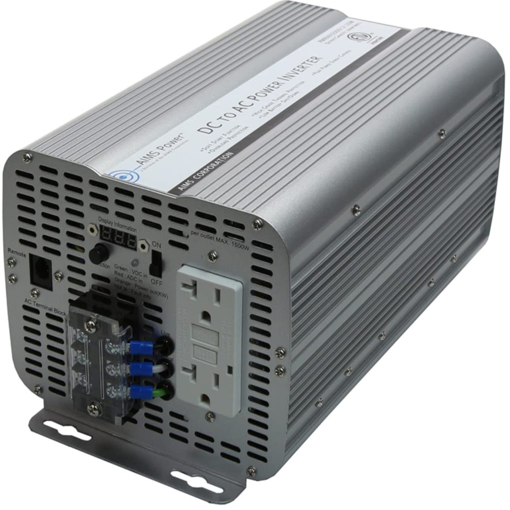 AIMS Power PWRINV200012120W Modified Sine Wave Inverter, 2000W Max Continuous Power, Digital Display, LED Monitoring Lights, Dual GFCI Outlet, AC Direct Connect Terminal Block, Over Load Protection