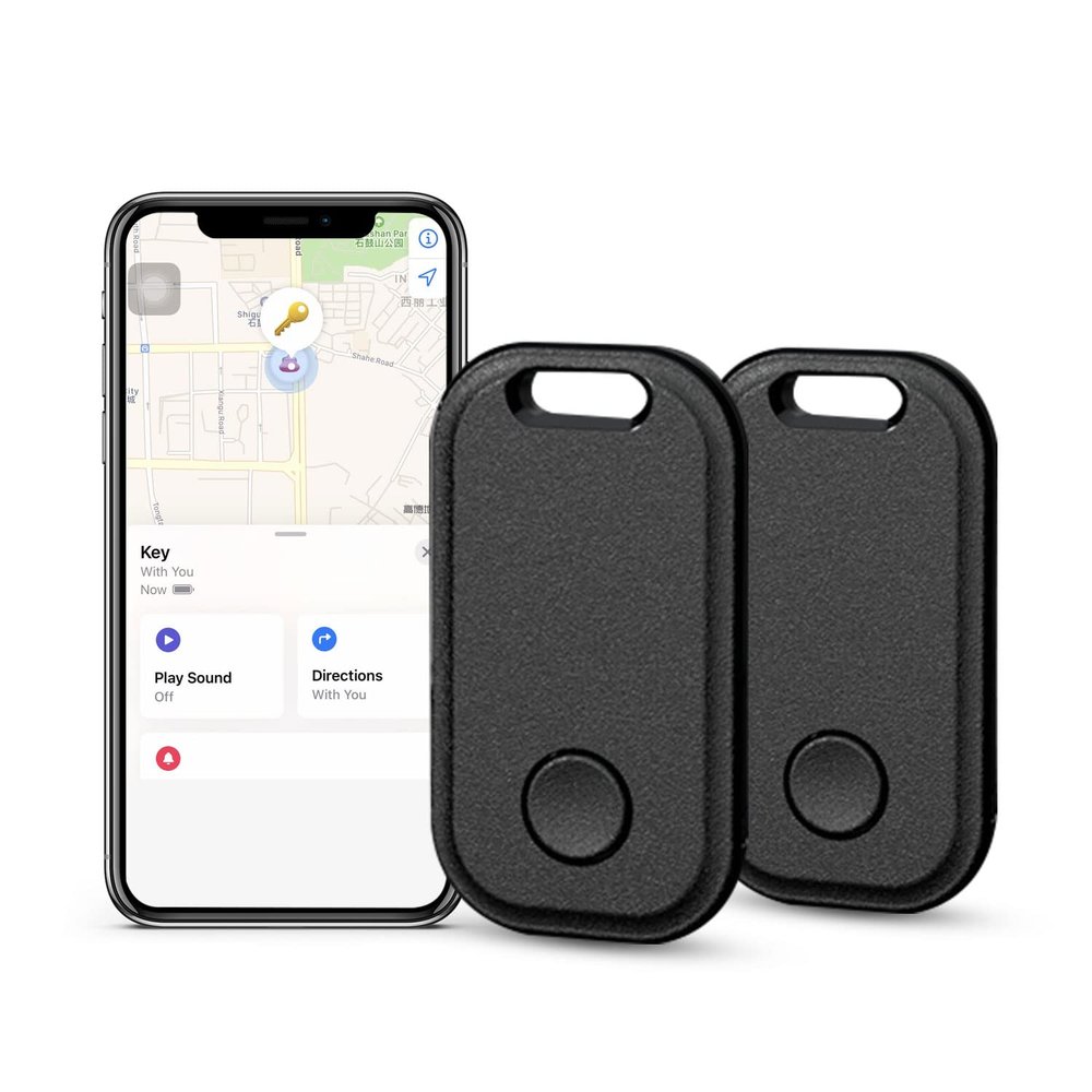 AIYATO 2 Pack Key Finder Smart Bluetooth Tracker Item Finder Work with Apple Find My Item Locator Anti-Lost Device for Keys, Bags and More Global Positioning iOS Only (Black)