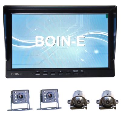 BOIN-E 9 inch 1080P Wired Backup Camera System IPS Monitor 2X 8 LEDs 2X Side View Cameras Split Screen 4CH DVR On/Off Parking Lines for Box Truck/Semi-Trailer/RV/Camper