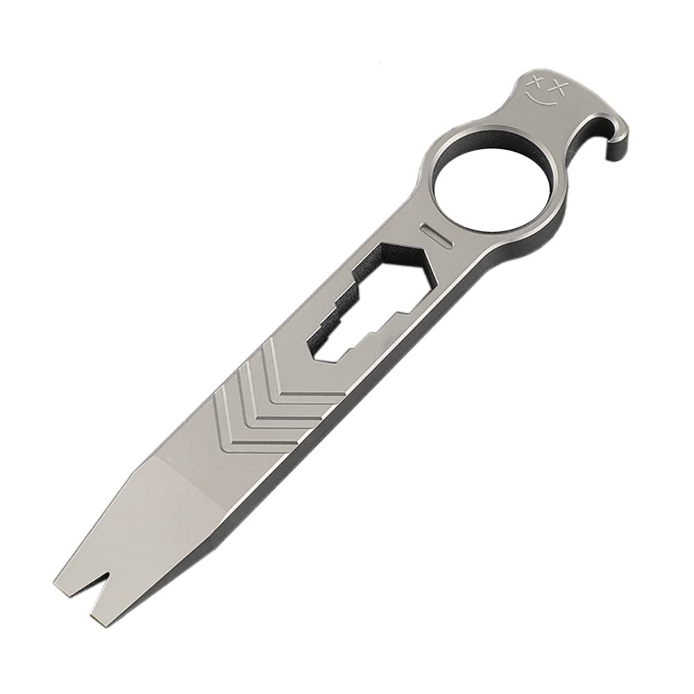 Titanium EDC Pry Bar with Bottle Opener Wrench Outdoor Pocket Crowbar Pry Bar Multi Tool for Camping Hiking Fishing Outdoor Survival (stone wash)